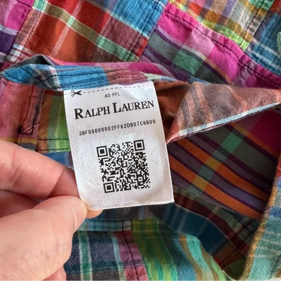 Polo Ralph Lauren Classic Fit Patchwork Madras Camp Shirt 100% Cotton Medium - Picture 11 of 14